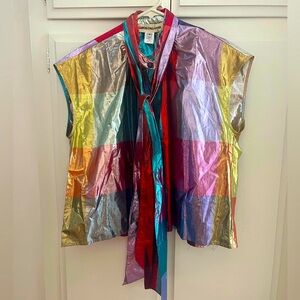 Rare Caron Callahan Metallic Plaid Top Size Small